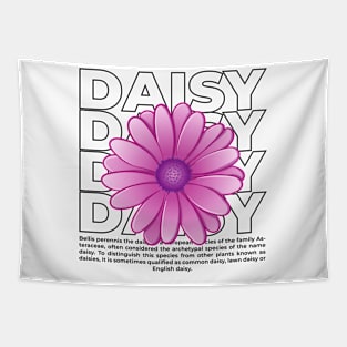 Outline purple daisy flower with text Tapestry