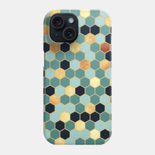 Teal and Gold Hexagon Pattern Phone Case