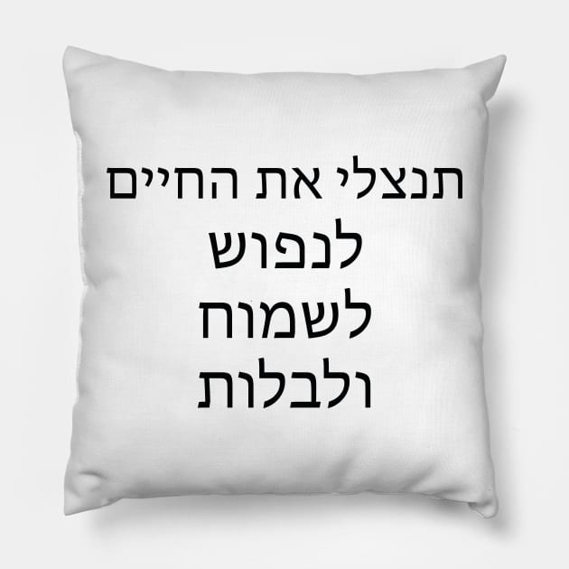 תנצלי את החיים לנפוש לשמוח ולבלות - Take advantage of life to relax, rejoice and spend time Pillow by Nova Digital&Design