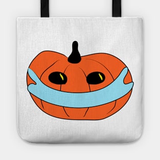 Pumpkin quarantine wearing a Mask. Comic concept. Symbolism. Covid 19. Pandemic. Halloween. Celebration. Horror Tote