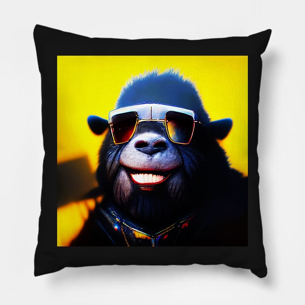 smiling chimp Pillow by heartyARTworks