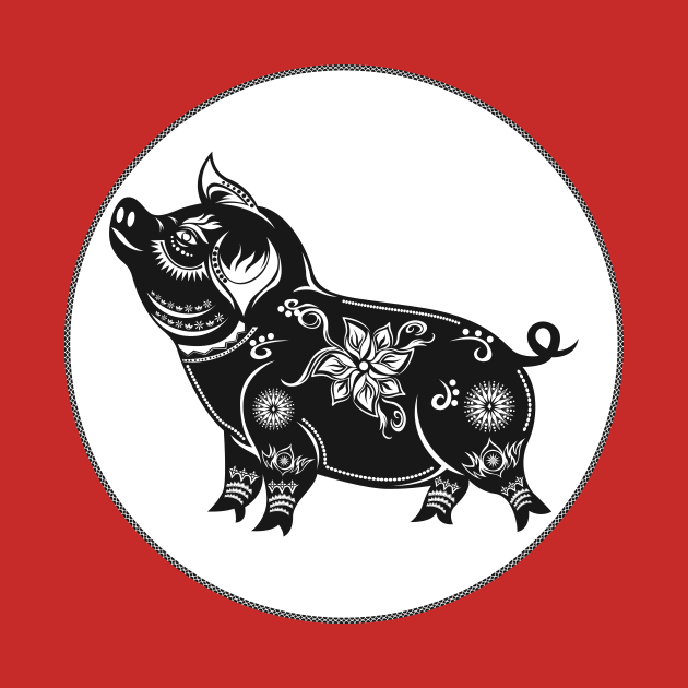 Year Of The Pig Chinese Paper Cut Art Design by WorldMusicGal