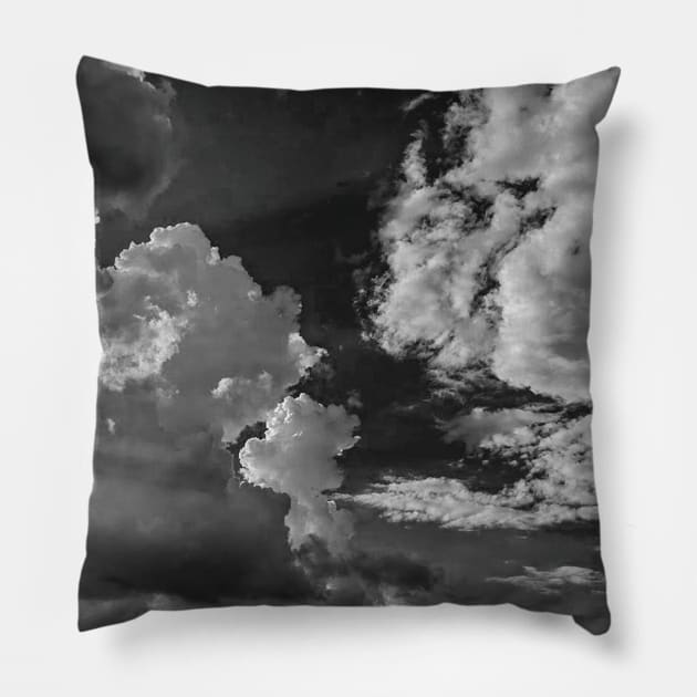 Clouds in the sky in black and white Pillow by PandLCreations