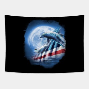 American Flag Dolphins Tapestry