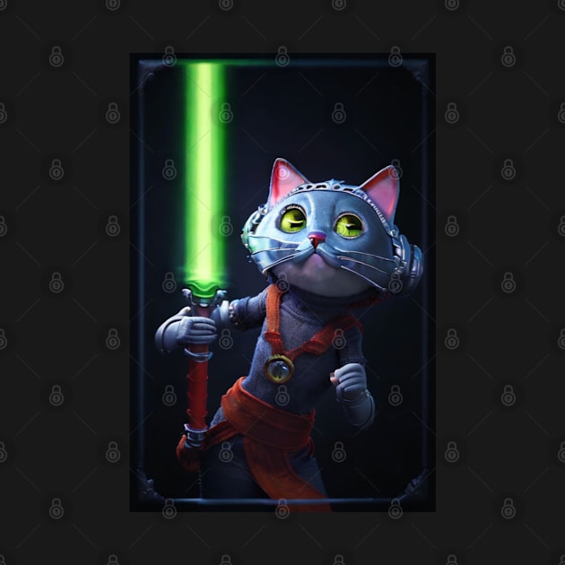 Fun Cat Print ~ AI Art ~ Fantasy Cat ~ Sci-fi Cat ~ Cats with Lightsabers by catsnlightsabres