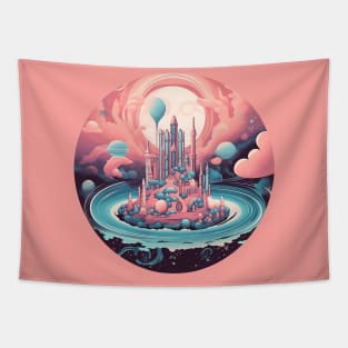 Surreal Dreamscape: Pink Castle Tapestry