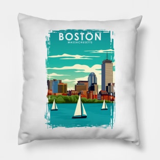 Boston Massachusetts Vintage Minimal Travel Poster Pillow