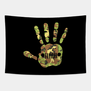 Jeep Hand Palm Print Camo, Funny Camouflage Design Old Cars for Jeep Lovers Tapestry