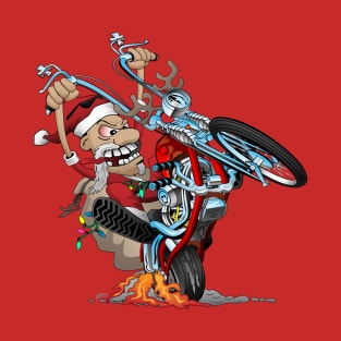 Biker Santa on a chopper cartoon illustration T-Shirt