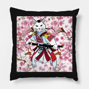 Haku Cat Samurai with Sakura! Pillow