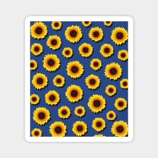 Yellow Sunflowers on Blue Floral Pattern Magnet