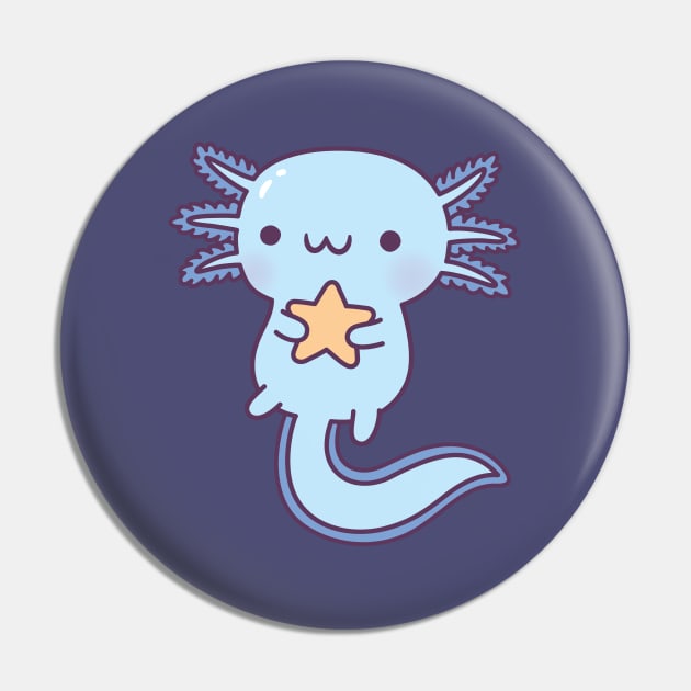 Cute Blue Axolotl Hugging Star Pin by rustydoodle