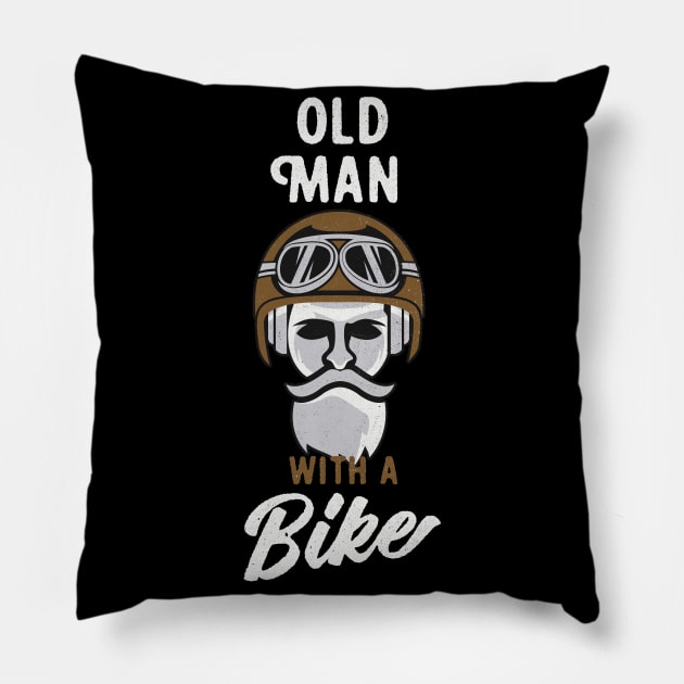 Old Man Motorcycle Club Vintage Grunge Biker Pillow by Foxxy Merch