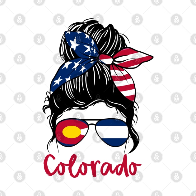 Colorado  girl Messy bun , American Girl , Colorado Flag by JayD World