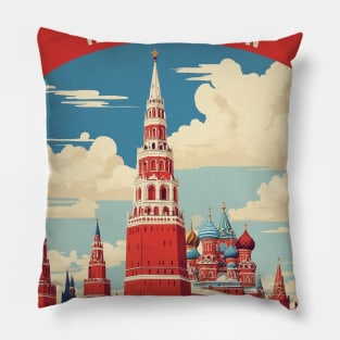 Moscow Kremlin Russia Vintage Tourism Poster Pillow