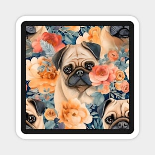 Cute Pug & Flowers Coffee Mug Magnet