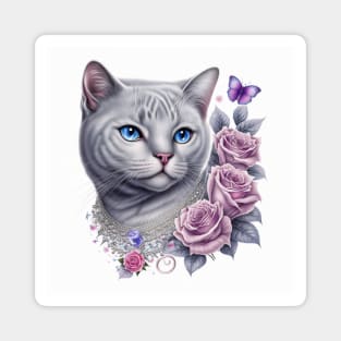 White British Shorthair With Roses Magnet