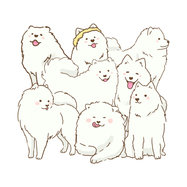 Cute samoyed dogs smiling by Mayarart