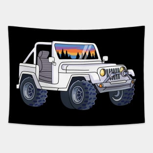 Aesthetic White Jeep Tapestry