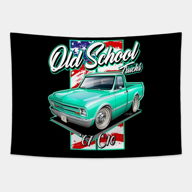 Cartooned 1967 Chevy C10 Truck Tapestry by stefansautoart