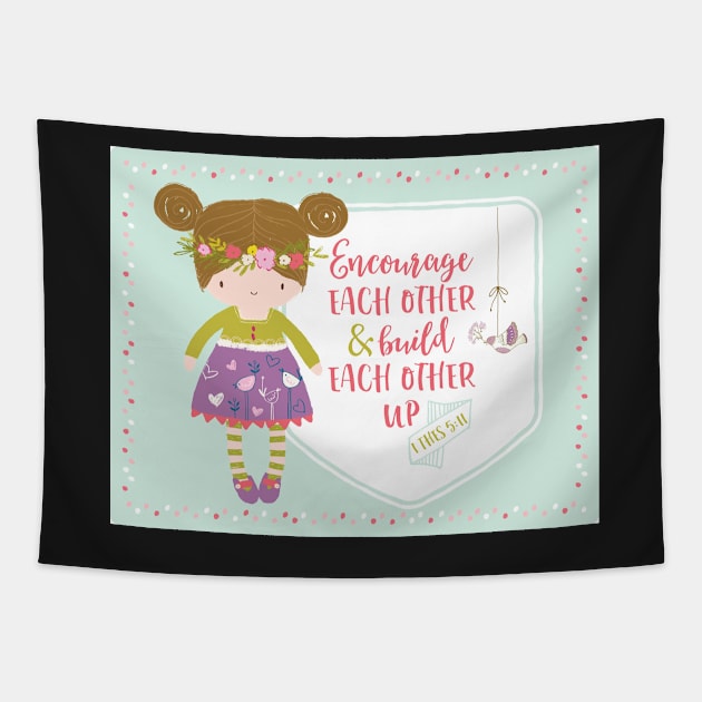 Encourage Each Other Kids Scripture Art Tapestry by greenoriginals