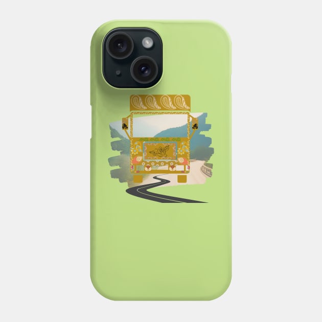 Yellow truck art motif illustration paisley design pattern with scenic paint stroke Phone Case by Haze and Jovial