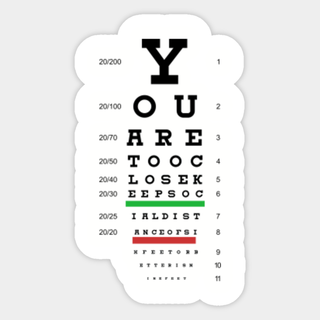 social distancing eye chart black print edition eye chart sticker teepublic