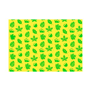 Green Graphic Nature Pattern on Yellow Background T-Shirt