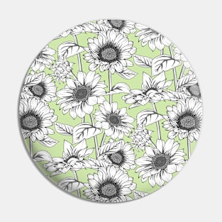 Sunflowers Line Art Pattern Pin