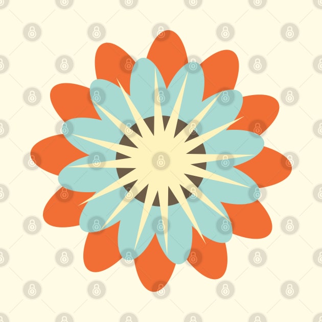 Retro Flower in buttercream, orange and light blue by tramasdesign