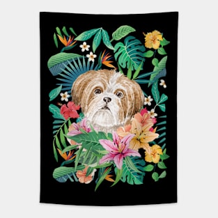 Tropical Gold Red White Shih Tzu 14 Tapestry