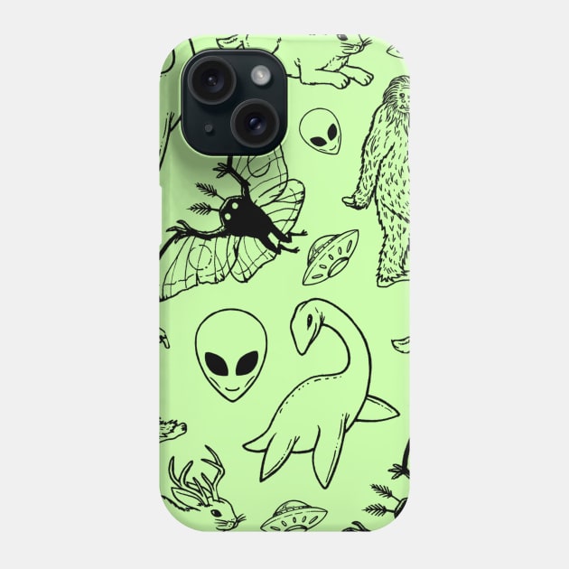 Cryptid Illustration On Green Background Phone Case by jleonardart