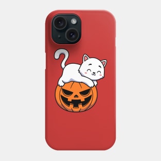 Funny Cute White Cat Laying On Pumpkin Halloween Phone Case