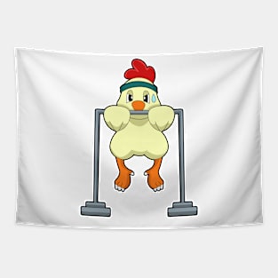 Chicken at Fitness Pull-ups Tapestry