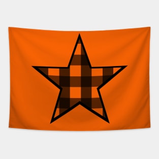 Orange and Black Buffalo Plaid Star Tapestry