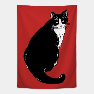 Cute Tuxedo Cat Illustration Tapestry