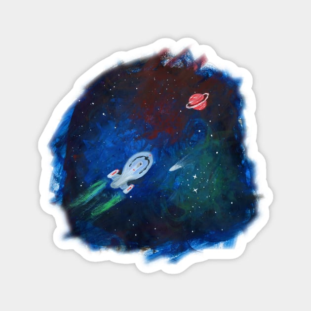 USS Voyager space painting Magnet by FictionalRed