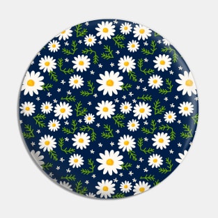 White Daisies On Navy Blue Pin