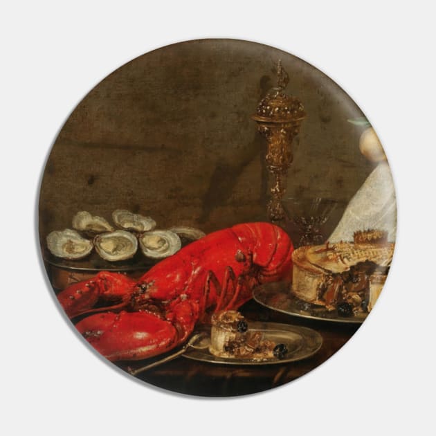 A Lobster, Oysters, Pastry, Mixed Fruit and Filled Wine Glasses on a Partially Draped Table by Frans Ykens Pin by Classic Art Stall