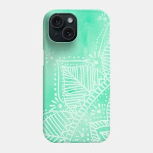 Doodled mandala on watercolor background - aqua Phone Case