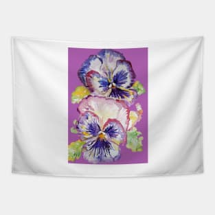 Pansy Watercolor Purple Flower Pattern on dark Magenta Pink Tapestry