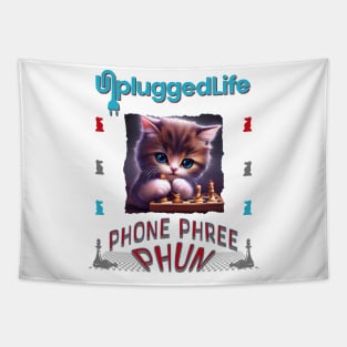 Unplugged Life Chess Cat Phone Phree Phun Tapestry