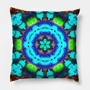 Psychedelic Hippie Flower Blue Orange and Green Pillow