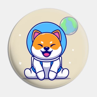 Cute Shiba Inu Dog Astronaut Sitting Cartoon Pin