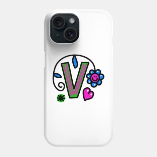 Letter V abc monogram hand drawn colorful alphabet Phone Case