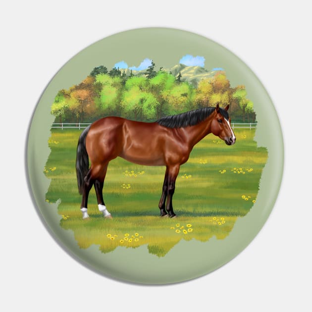 Brown Bay Quarter Horse in Pasture Pin by csforest