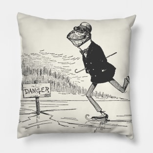 Cottagecore Frog Ice Skating, Toad Gentleman in Danger, Vintage Frogcore Fairytale Pillow