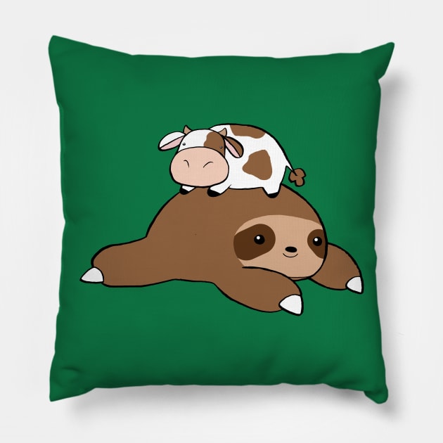 Sloth and Tiny Cow Pillow by saradaboru
