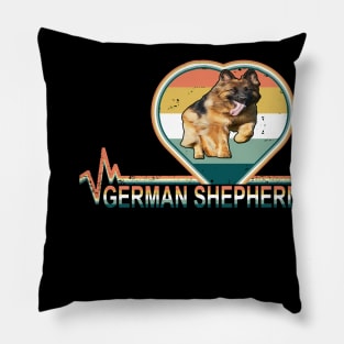 Retro German Shepherd Heartbeat Vintage Pillow