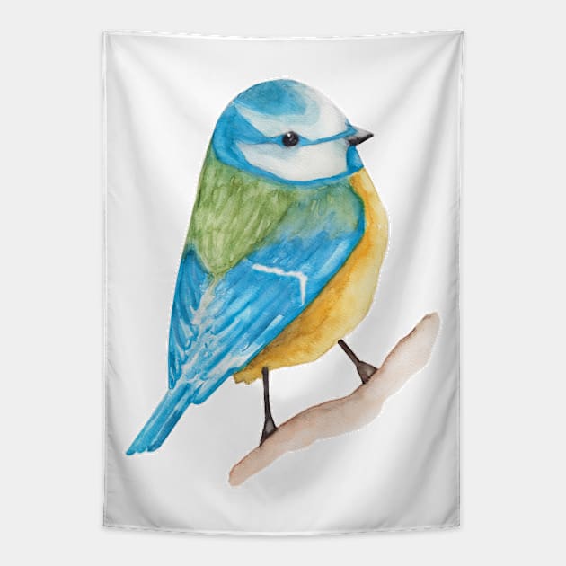 Watercolor - Cute blue tit Tapestry by Karoのkyuuto